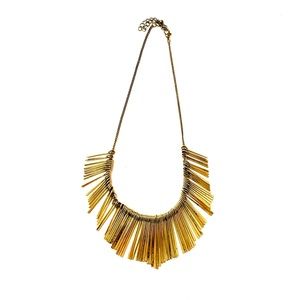 gold fringe statement bib necklace